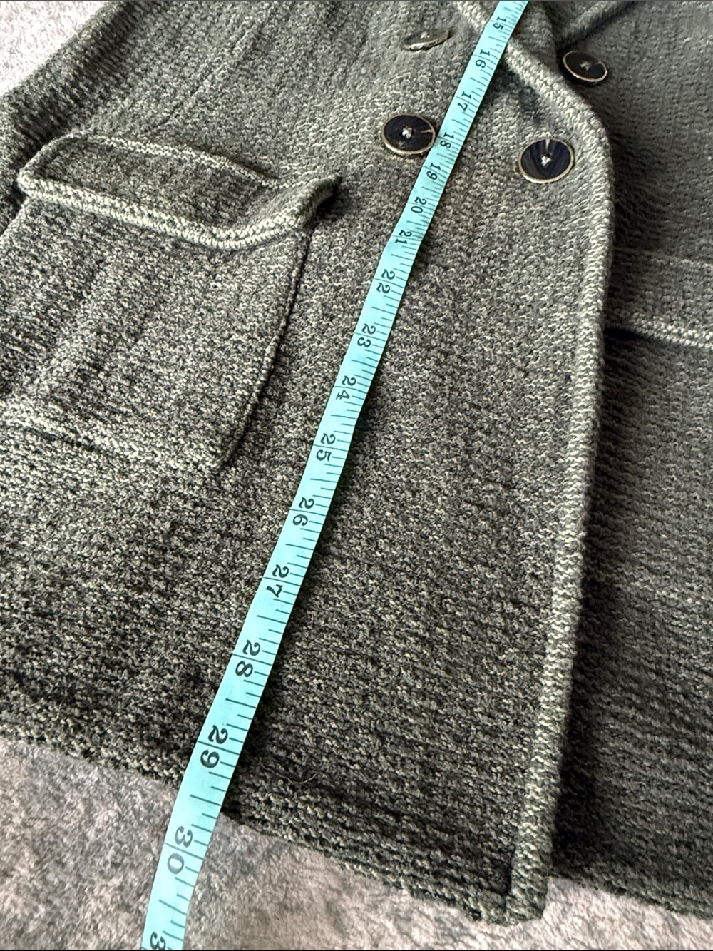 Chico's Olive Green Pocketed Double-Breasted Knit Blazer, Size 1/M - Picture 7 of 8